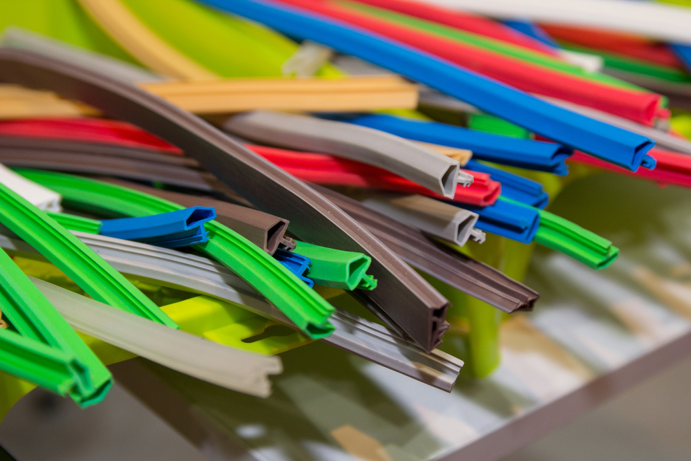 Variety of colored extruded elastomers - article on color-stable process oil